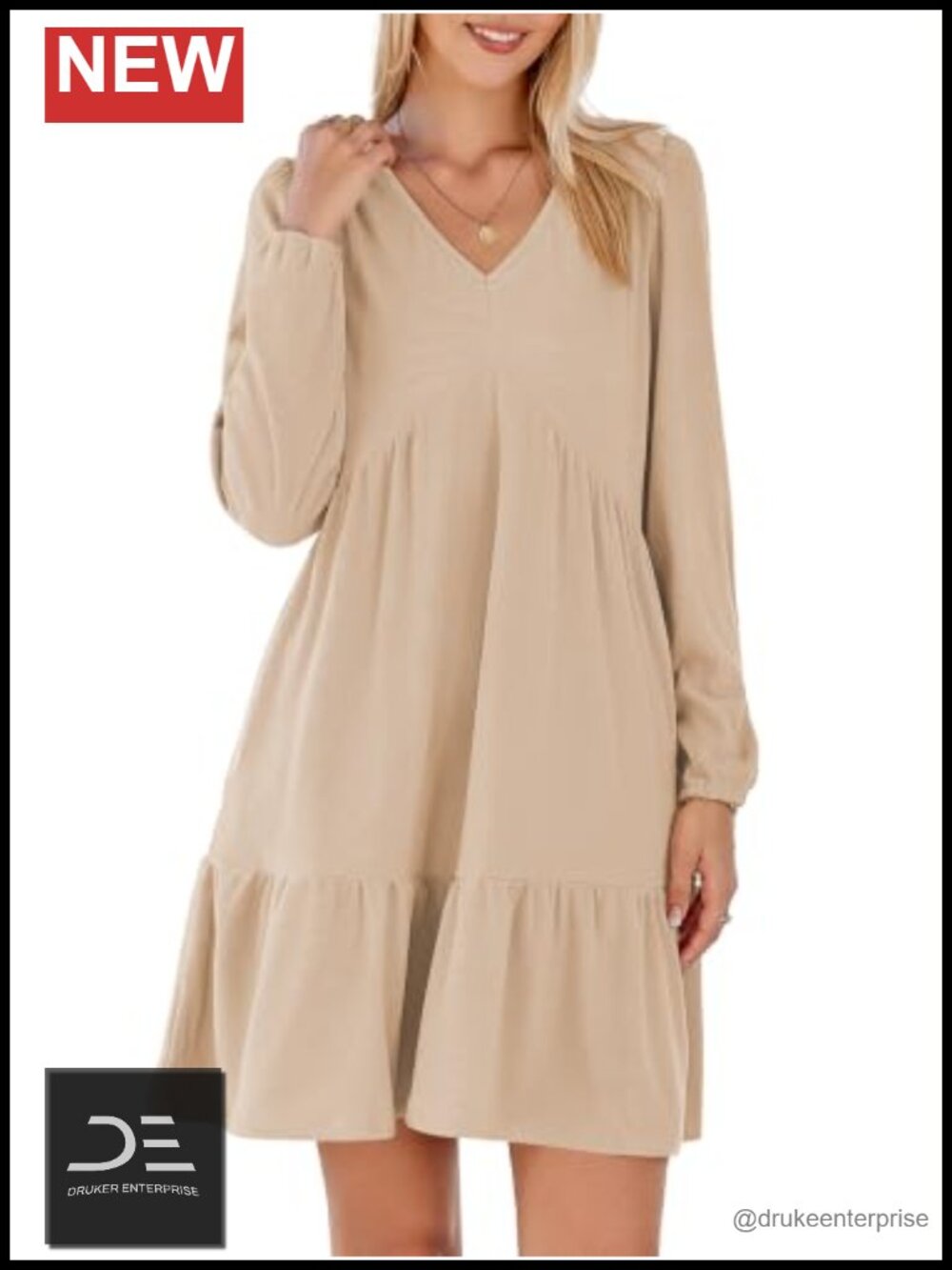 Ribbed Knit V-Neck Ruffle Mini Sweater Dress